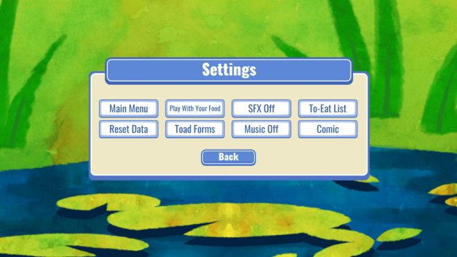 Settings Screen for Toadled